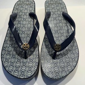 Tory Burch Womens' Navy Blue Rubber Wedge Sandals Size 9M